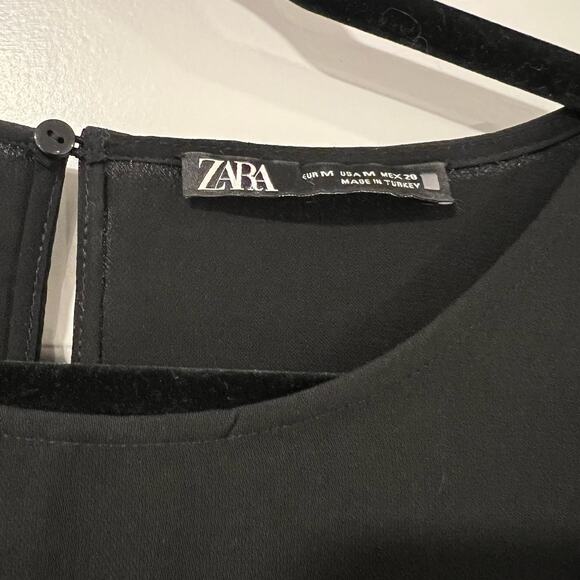 Zara Women's Black Crewneck Shift Dress Puffy Sleeve Size Medium - Picture 3 of 6